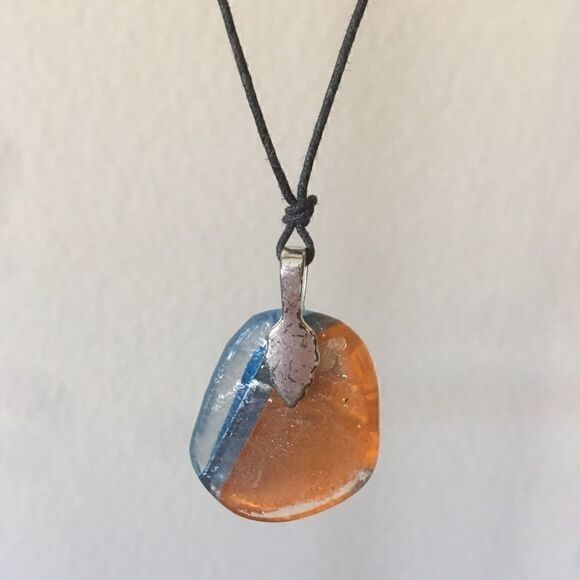 Blue and Orange Handmade Glass Necklace - Picture 3 of 3
